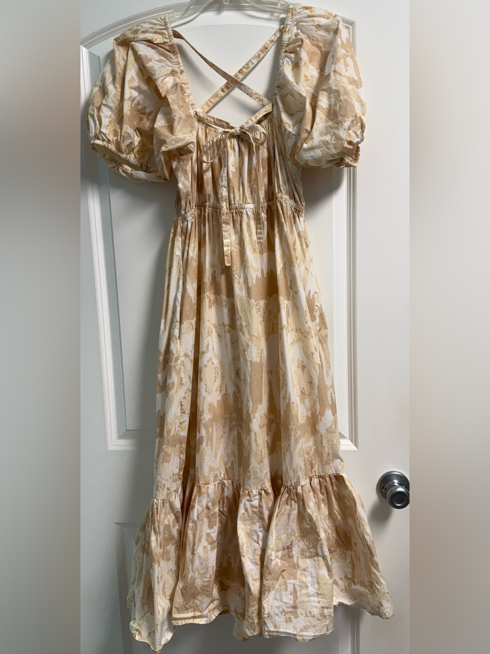 Cleobella Catalina Midi Dress Cream and Tan Puff Sleeves Sz Medium - Picture 5 of 12
